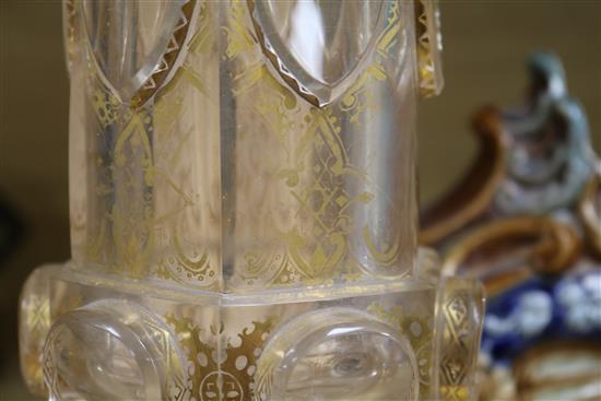 A Bohemian gilt decorated glass vase height 28cm